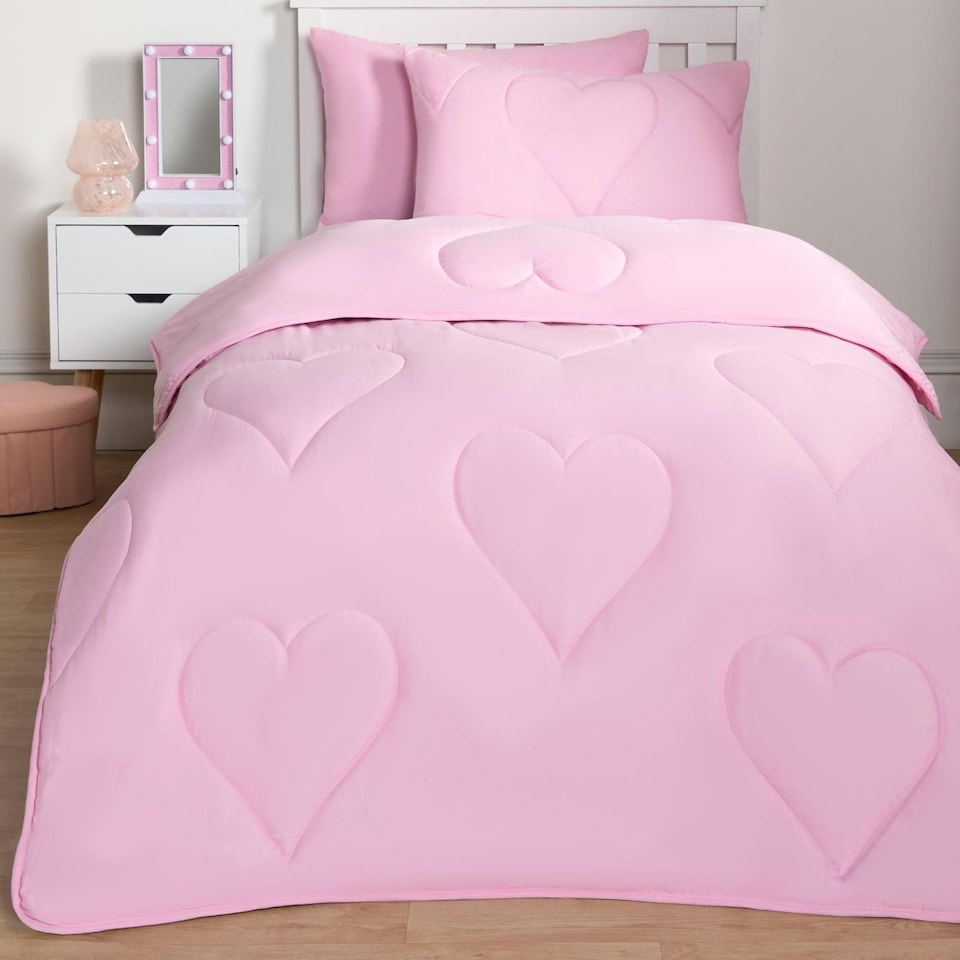 image 1 of OHS Coverless Heart Quilted 7.5 Tog Bedding Set, Single - Pink