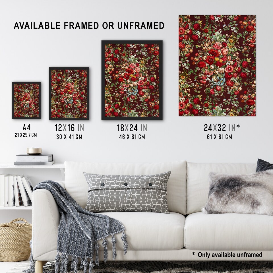 image 1 of Vintage Floral Chintz Pattern Wyatt Framed Wall Art Print 12X16"