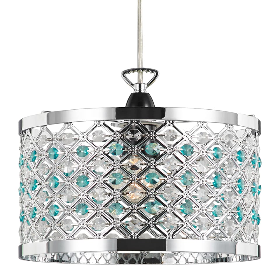 image 1 of Modern Sparkly Ceiling Pendant Light Shade with Clear and Teal Beads | Blue