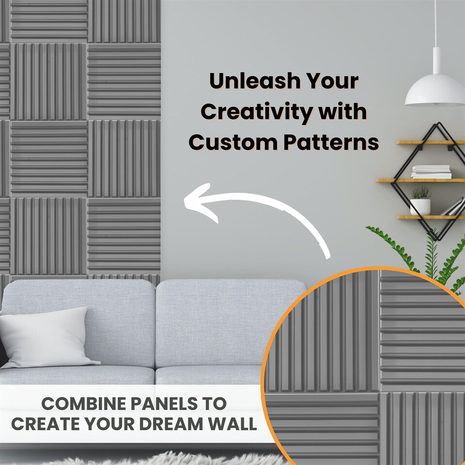 image 1 of NOVECRAFTO Decorative 3D Wall Panels (50cm x 50cm) 3D Fluted Line Design PVC Cladding Panel | Grey | Matte Grey | M | 6