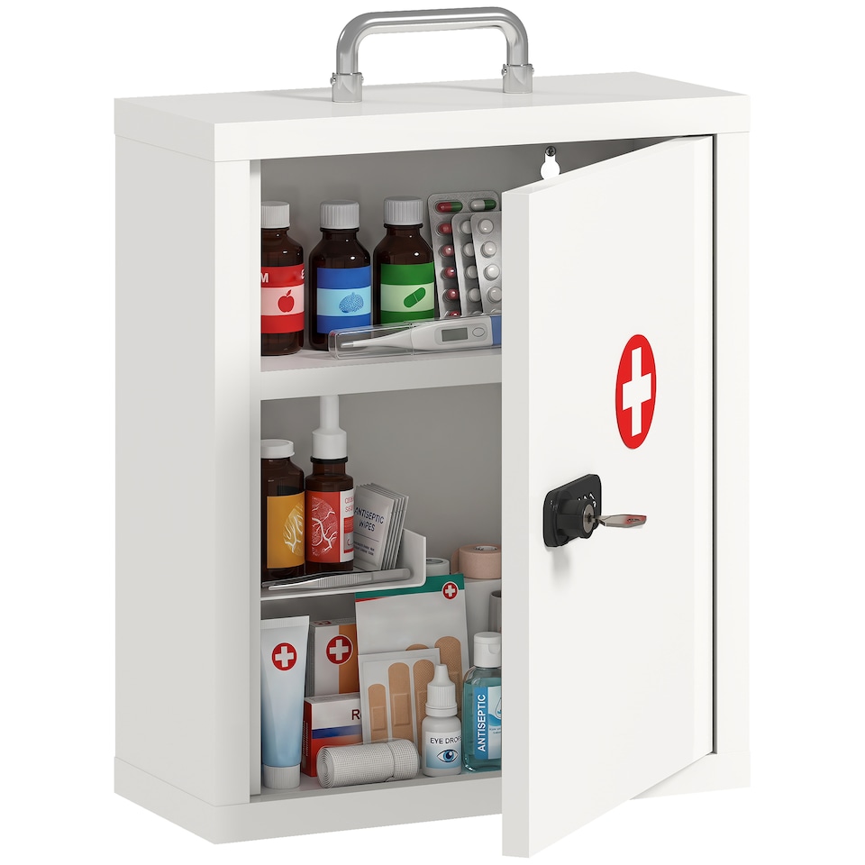 image 1 of HOMCOM Medicine Cabinet, Medical Cabinet w/ Combination and Key Lock, White