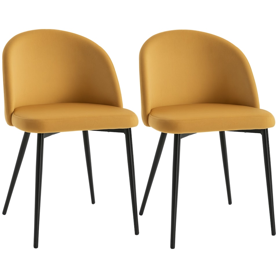 image 1 of HOMCOM Modern Upholstered Fabric Bucket Seat Dining Chairs Set of 2 Yellow