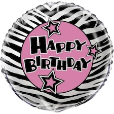 Spot on Gifts Zebra Print Happy Birthday Foil Balloon - Black/White/Pink - One Size