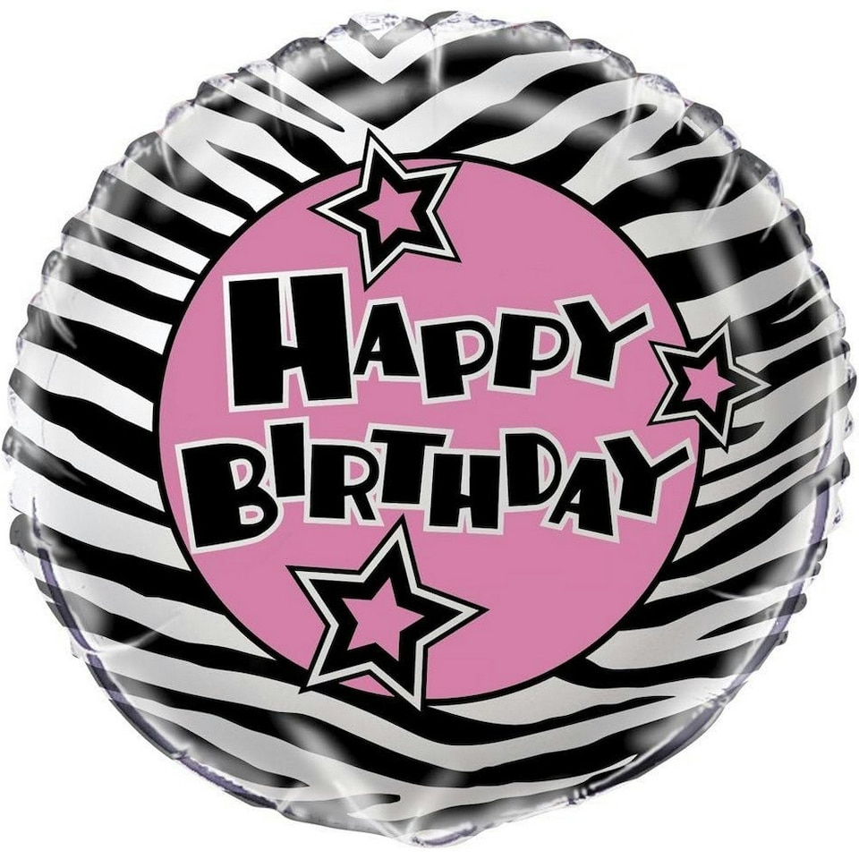 Spot on Gifts Zebra Print Happy Birthday Foil Balloon - Black/White/Pink - One Size