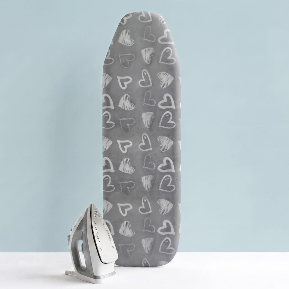 image 1 of GEEZY Ironing Board Cover with Grey Heart Design 122 x 38cm