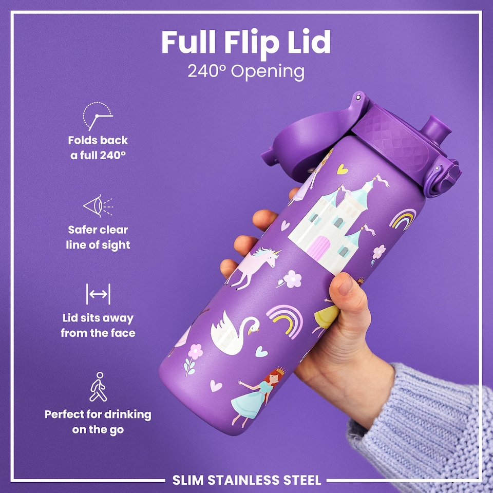 image 1 of Leak Proof Slim Water Bottle, Stainless Steel, 600ml (20oz) | Purple | Princess | One Size
