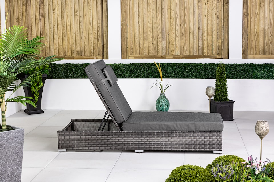 image 1 of Rattan Sun Lounger Sun bed 6 Recline Positions with Cover | Grey | Grey