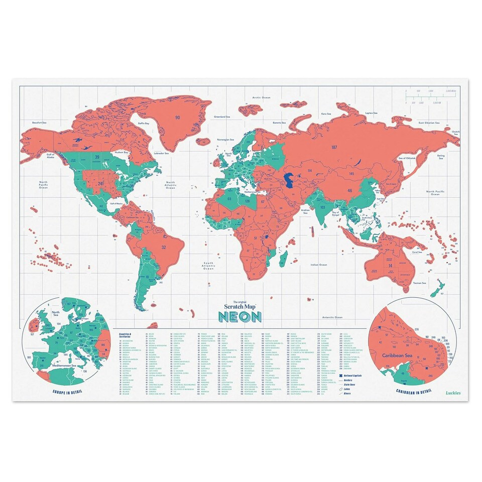 image 1 of Suck UK Luckies Scratch Map Neon