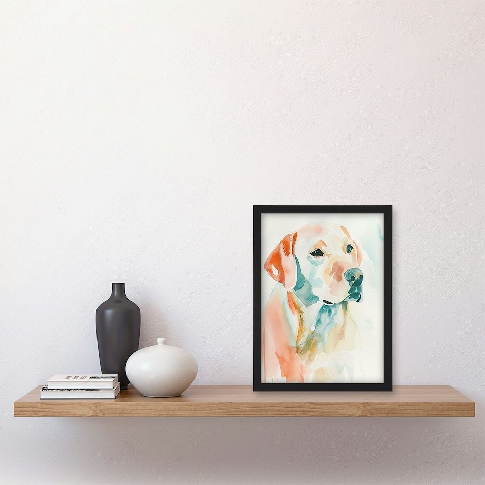 image 1 of Golden Labrador Dog Lover Watercolour Home Decor Black Framed Wall Art Print A4