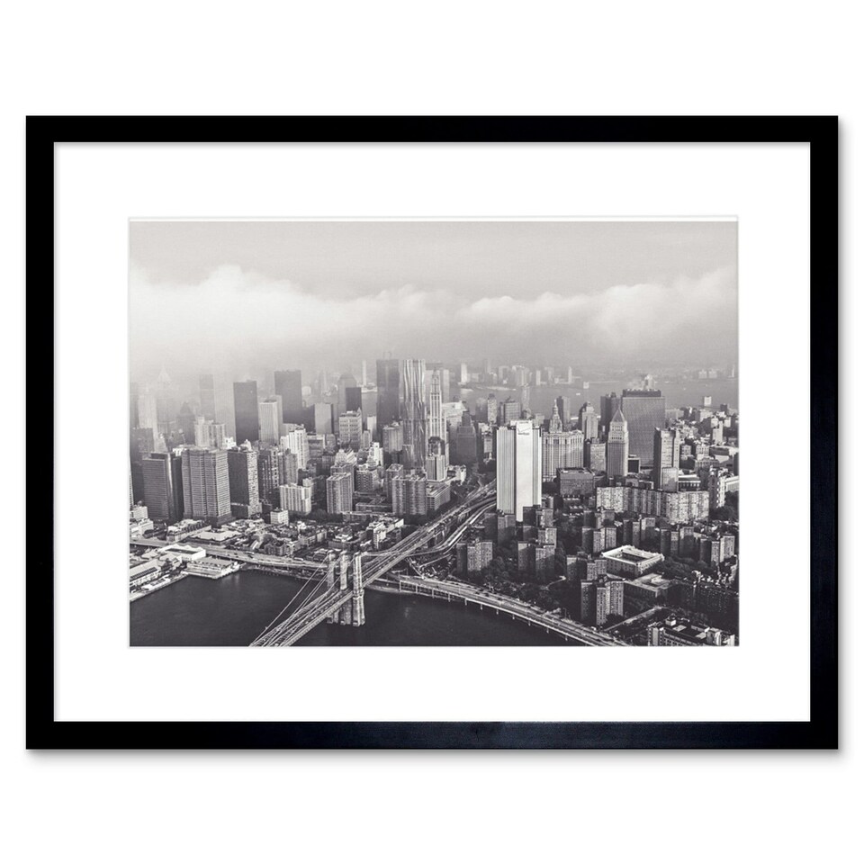 image 1 of Orrico New York City Cityscape Black White Aerial 9x7" Black Framed Wall Art Print