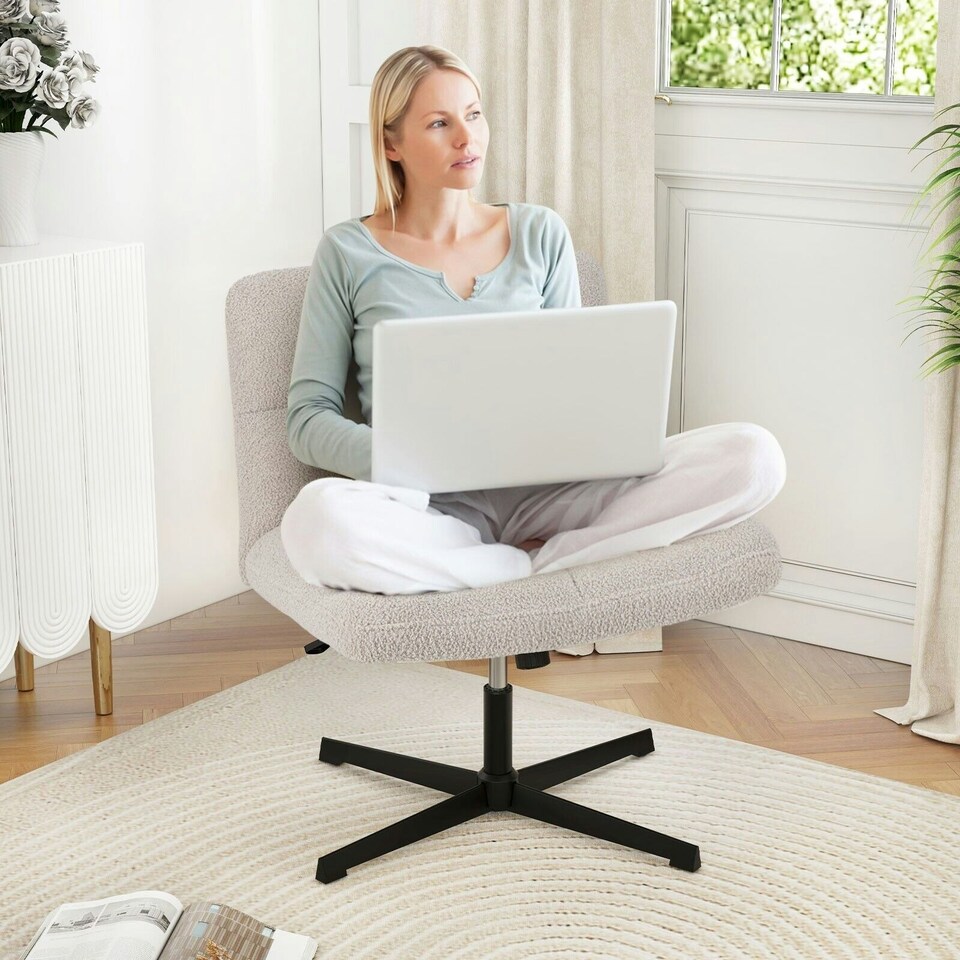 image 1 of COSTWAY Armless Home Office Chair Swivel Desk Chair Grey Grey
