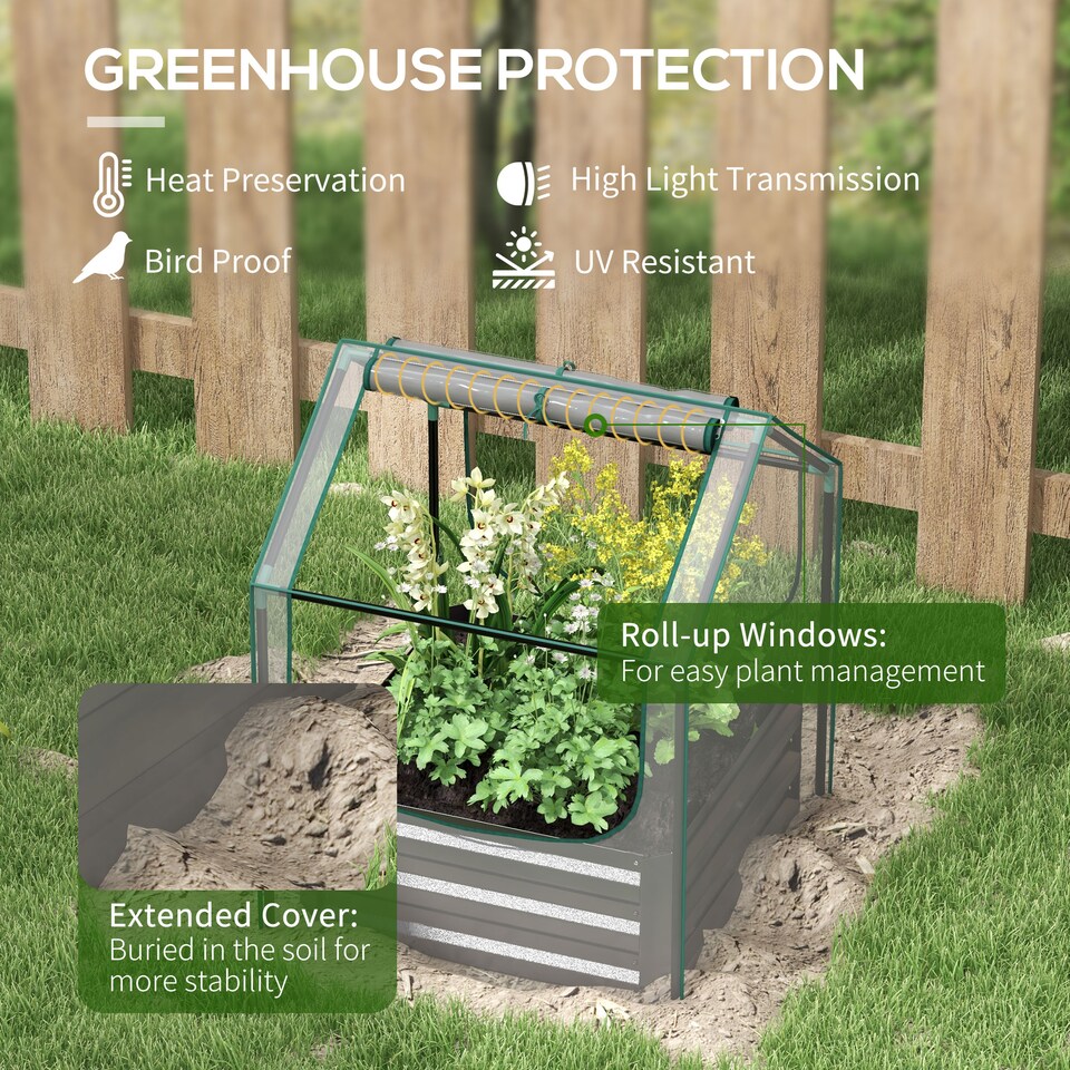 image 1 of Outsunny Raised Garden Bed Planter Box with Greenhouse, Clear and Dark Grey