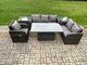 image 2 of Fimous Outdoor Rattan Furniture Garden Dining Set Patio Height Adjustable Rising lifting Table Reclining Chair Sofa With 2 Side Tables Dark Grey Mixed