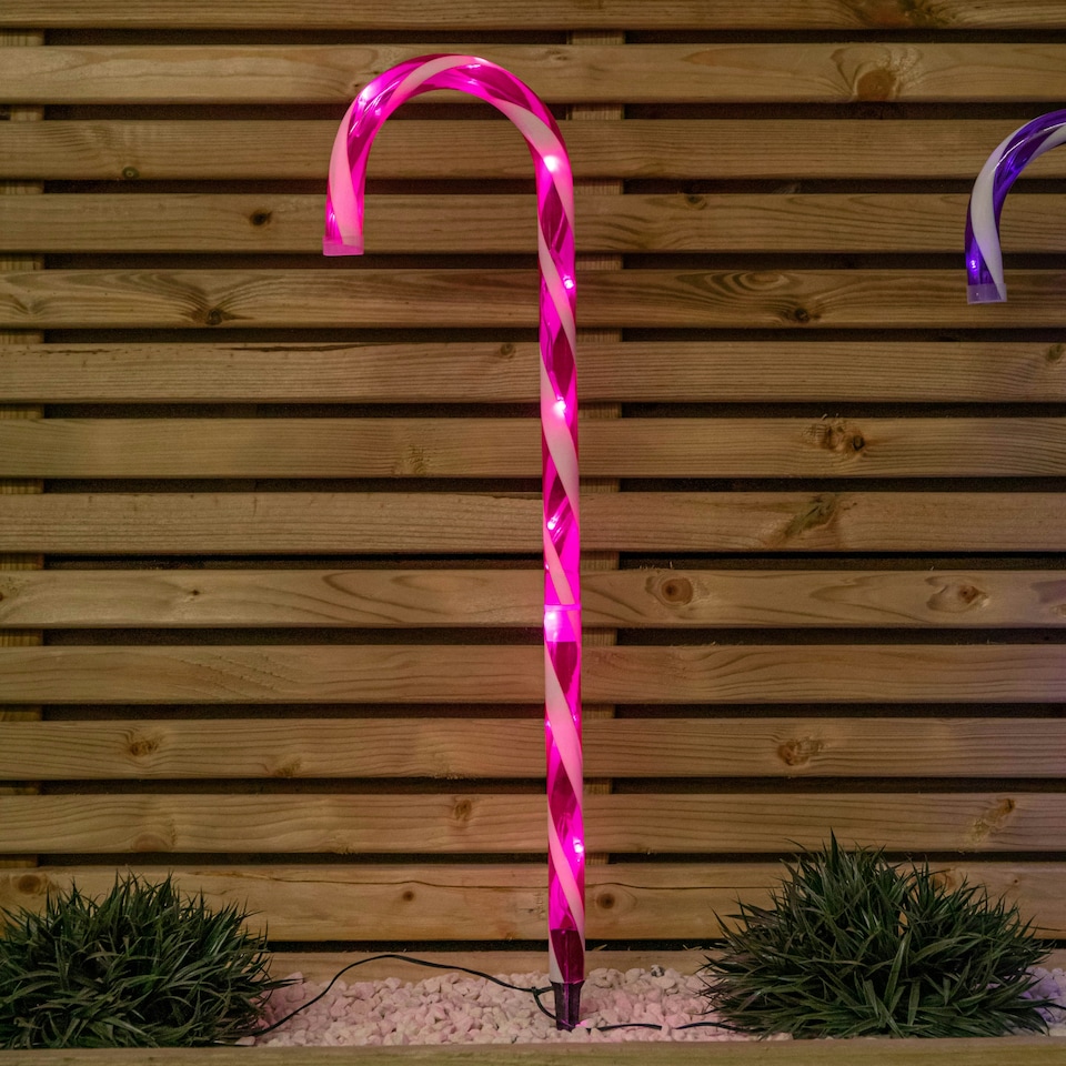 image 1 of 62cm Set of 4 Light up Christmas Candy Cane Garden Path Lights with 40 Rainbow LEDs