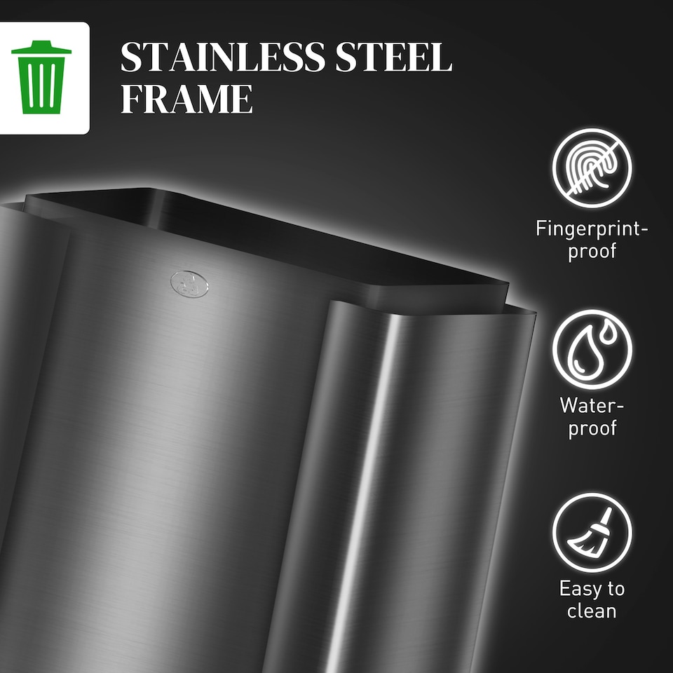 image 1 of HOMCOM 3 x 15L Triple Kitchen Bin Pedal Bin for Recycling and Waste Black | 45L