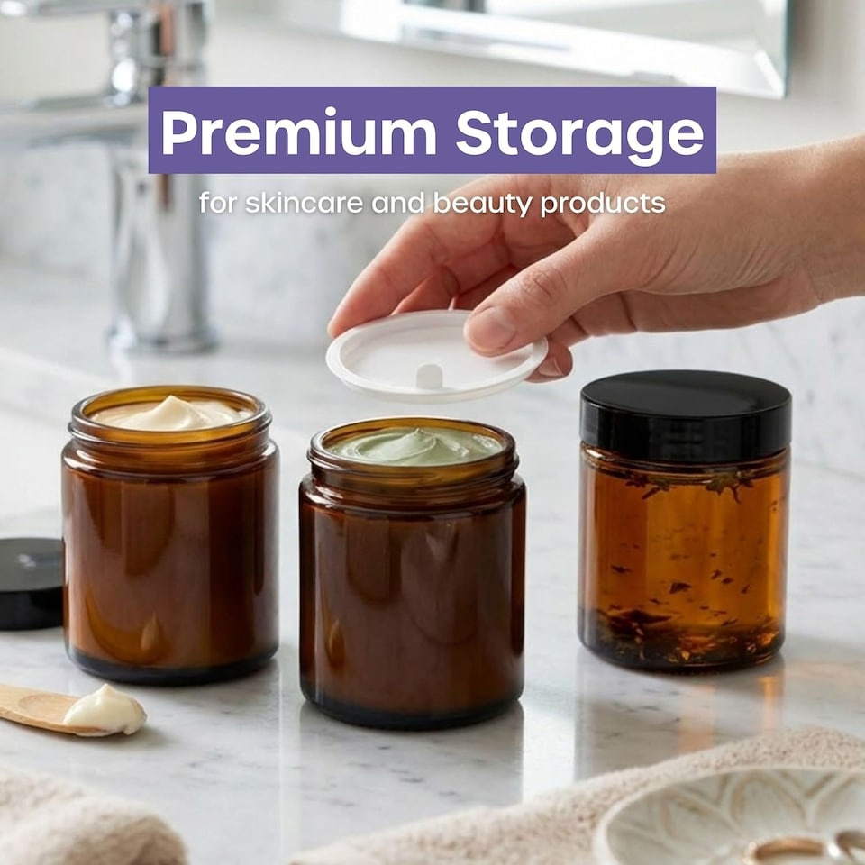image 1 of Cosmetic Amber Glass Jar Set - UV Protection for Powder, Lotion and Cream