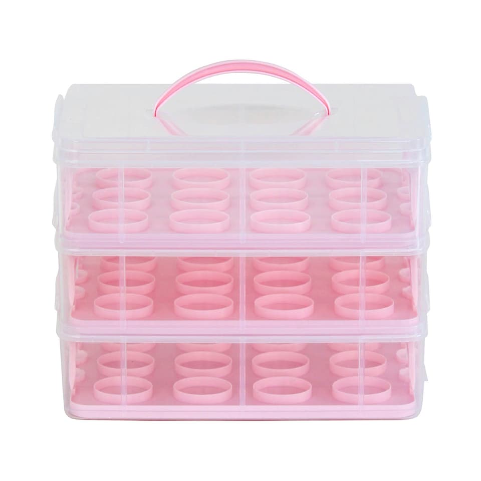 image 1 of Oypla Pink 3 Tier 36 Cupcake Plastic Carrier Holder Storage Container Pink