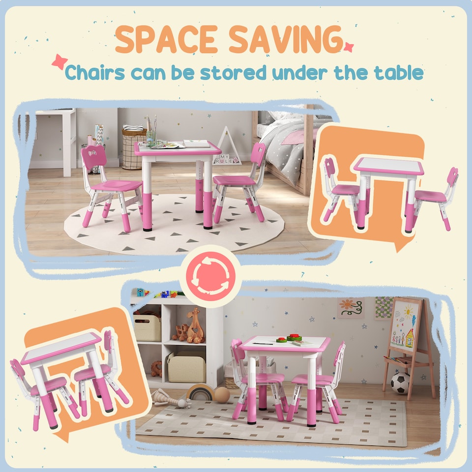 image 1 of AIYAPLAY 3 Pcs Height Adjustable Kids Table and Chair Set for Playroom | Pink