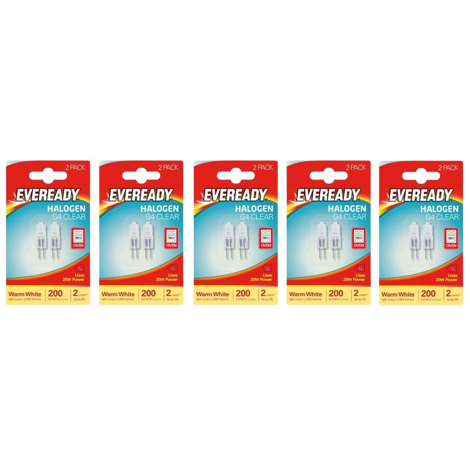 image 1 of Eveready Halogen G4 Capsule Oven Safe Light Bulb 200lm 20W 2800K (Warm White) - Pack of 10