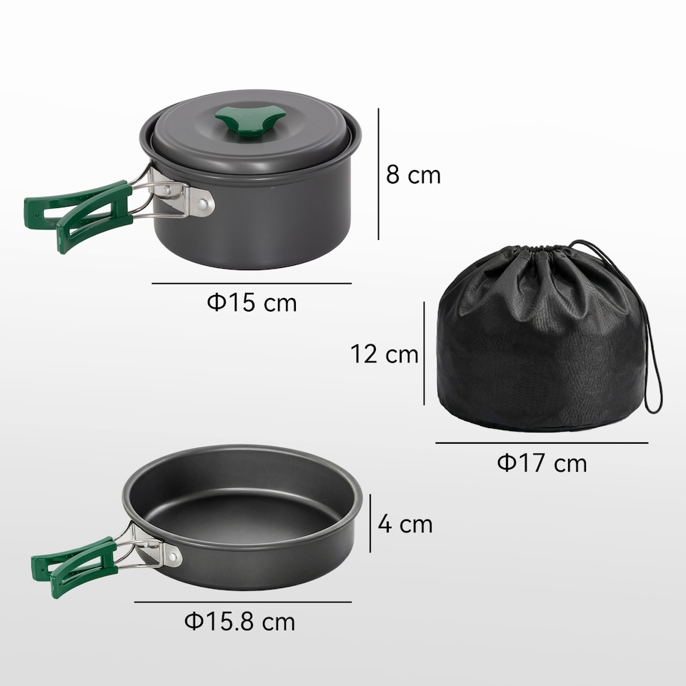 image 1 of Outsunny Camping Cookware Set, 8-Piece Ultralight Camping Cooking Kit Grey | Grey | Grey, Green | Φ17 x 10 cm packed