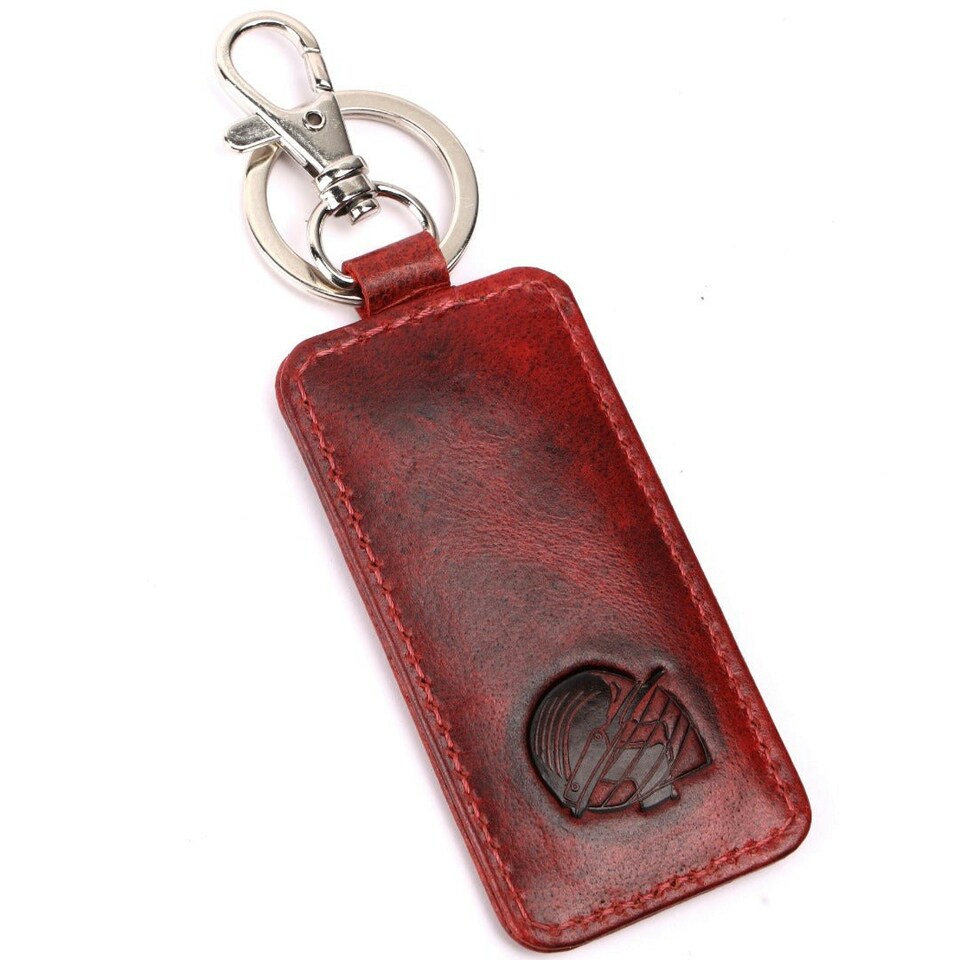 image 1 of CRICKET-GIFTS Buffalo Leather Key Fob | Genuine Cricket Leather | Durable & Elegant Design | Red Leather with White Stitching | Compact Size, Red