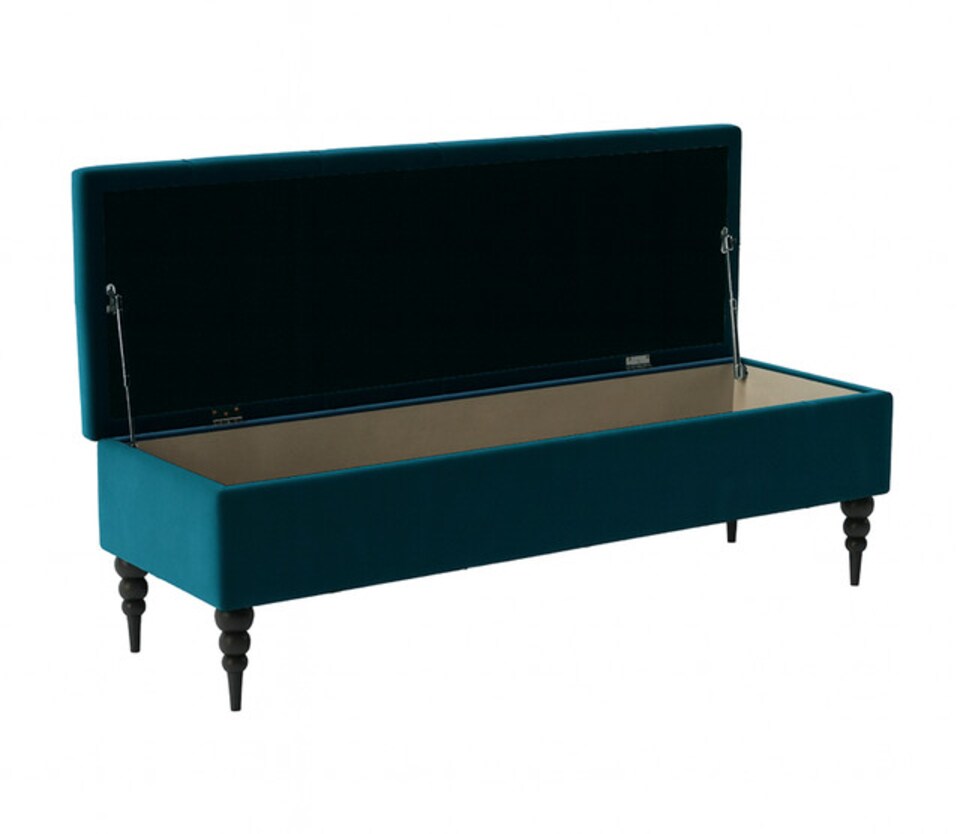 image 1 of 120cm Safar Ottoman bench with Storage and Turned Wooden Legs- Plush Velvet Shoes Bench - Emerald Green Chesterfield Storage Bench