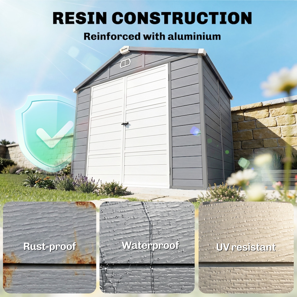 image 1 of Outsunny 8 x 6ft Garden Shed Storage w/ Foundation Kit, Vents, Grey | Grey