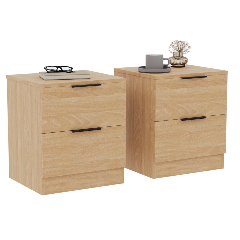 image 1 of Vida Designs Trega 2 Drawer Bedside Chest Bedroom Storage Unit, (H) 41cm x (W) 39cm x (D) 28cm, Pine, Set of 2