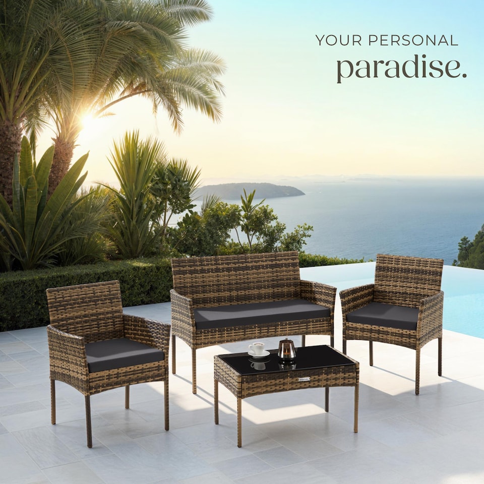 image 1 of Rattan Garden Furniture Palese - for 4 people, weather resistant | Cream | nature | 57 x 104 x 79 cm | 1