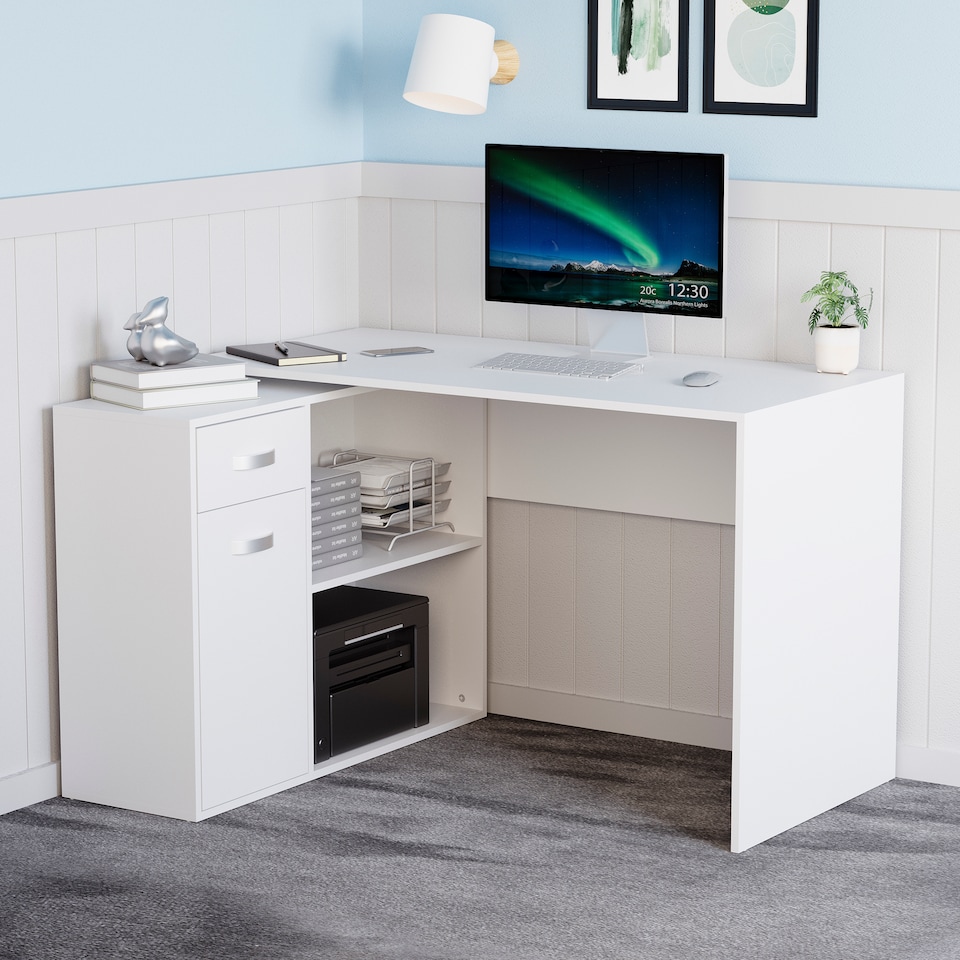 image 1 of Vida Designs Longton Adjustable Computer Desk Home Office Workstation, White