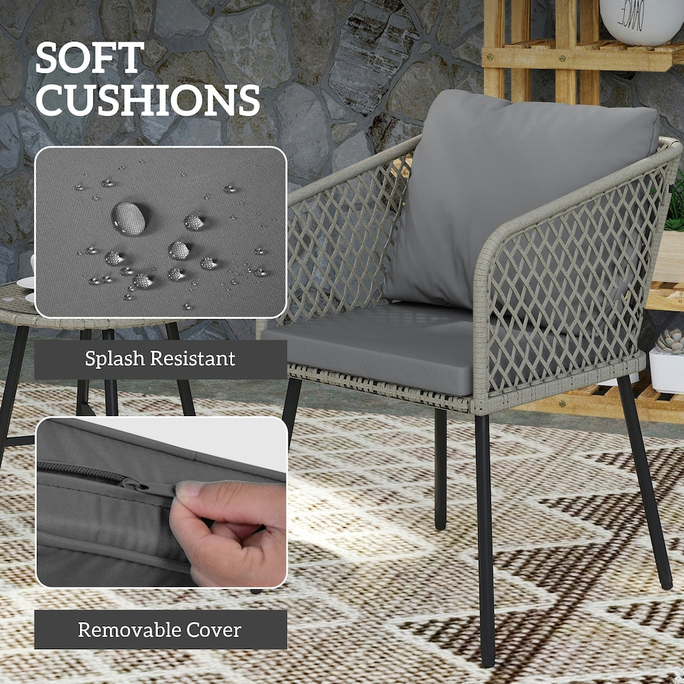 image 1 of Outsunny 3-Piece Rattan Bistro Set with Acacia Wood Table, Grey