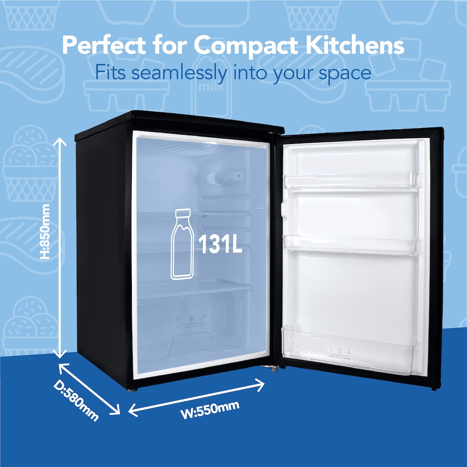 image 1 of Igenix IG255B Freestanding Under Counter Larder Fridge, 131 Litre, Black