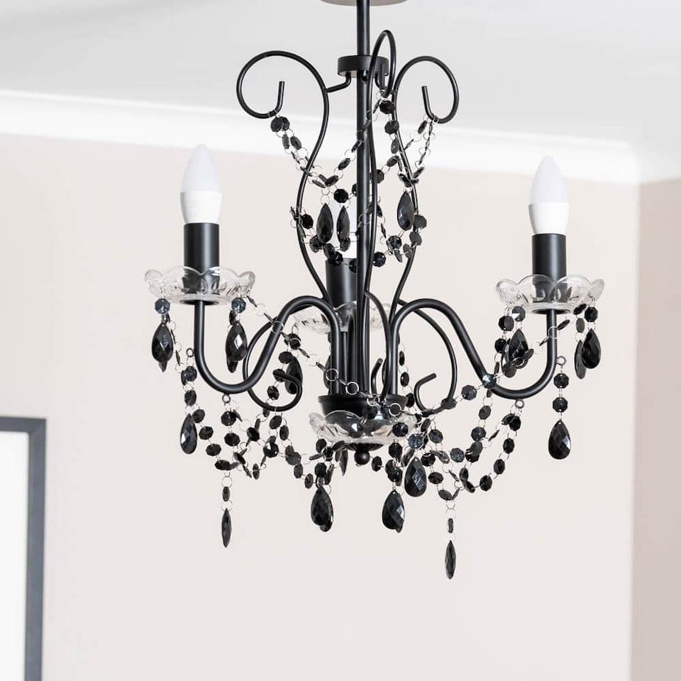 image 1 of ValueLights Viscount 3 Way Black Jewel Chandelier Ceiling Pendant Light | Black