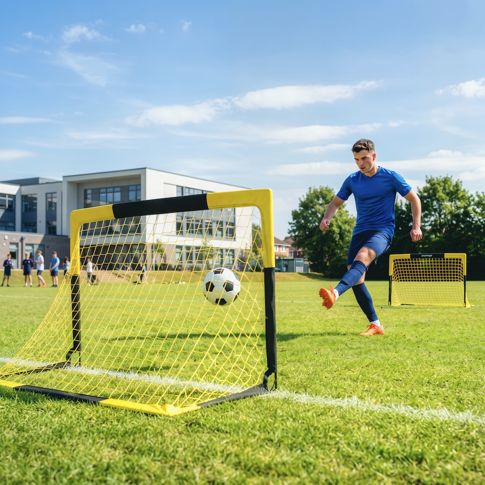 image 1 of SPORTNOW Set of 2 Pop Up Football Goal, Portable Folding Football Net