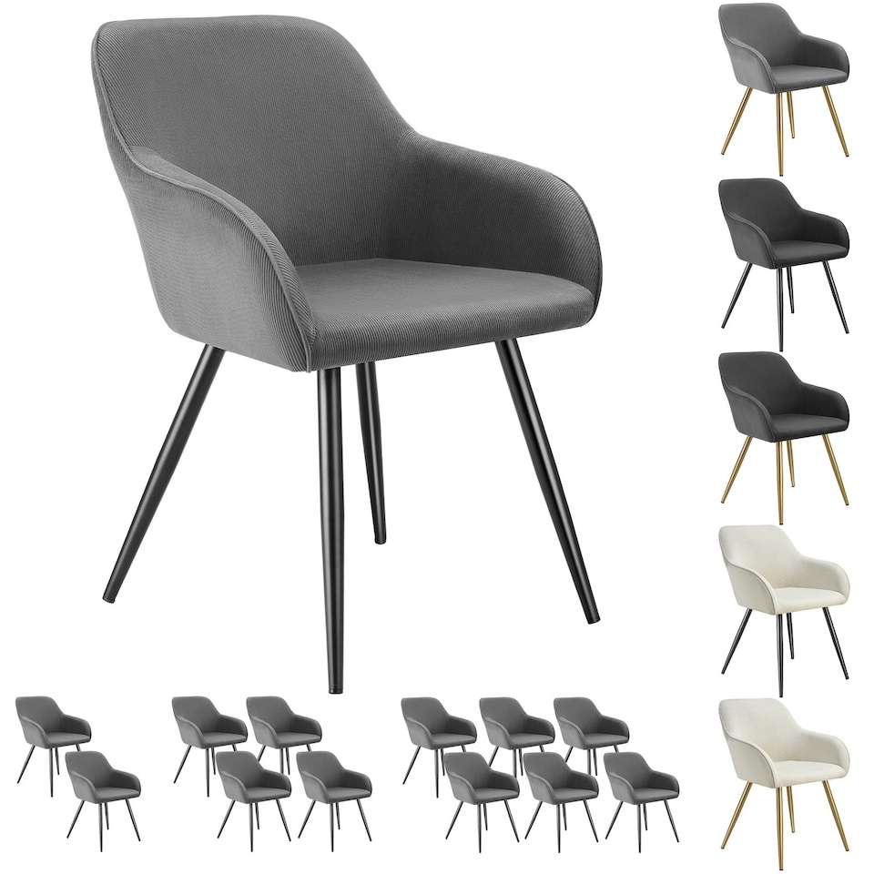 image 1 of Dining Chair Marilyn - corduroy look, upholstered, armchair, continuous backrest - Set of 4 Grey | Anthracite/Black