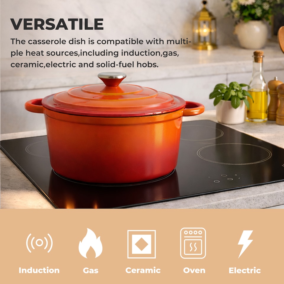 image 1 of Toque Cast Iron Enameled Dutch Oven Pot Casserole Dish with Lid Non-Stick