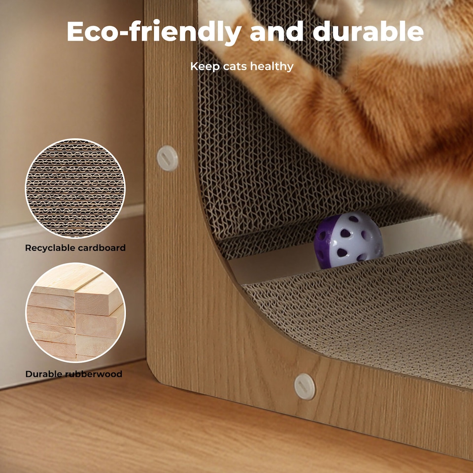 image 1 of Skylos L Shaped 68cm Cat Scratching Board with Ball Toy Wall Furniture