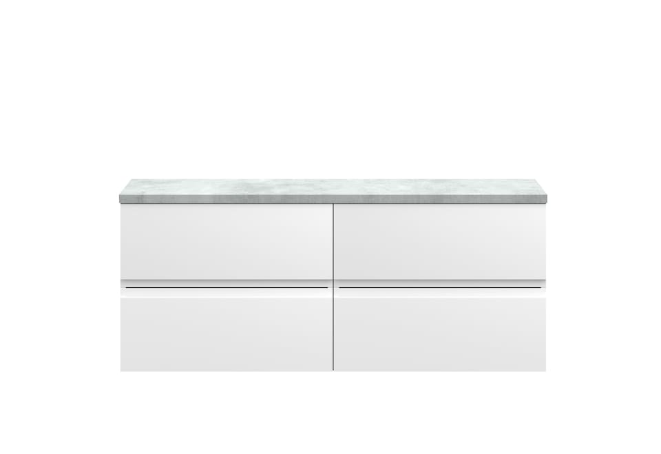 image 1 of Balterley Mavesyn Contemporary 4 Drawer Wall Hung Vanity Unit with Laminate Worktop, Satin White, 1200mm