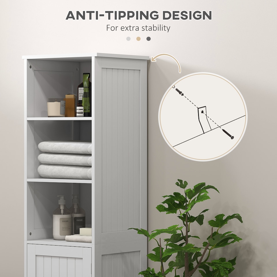 image 1 of HOMCOM Freestanding Bathroom Tall Cabinet with Adjustable Shelf, White