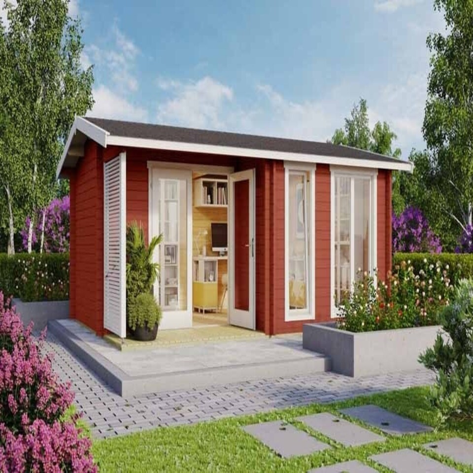 image 1 of Brighton 70-Log Cabin, Wooden Garden Room, Timber Summerhouse, Home Office - L580 x W430.8 x H241.81 cm Red