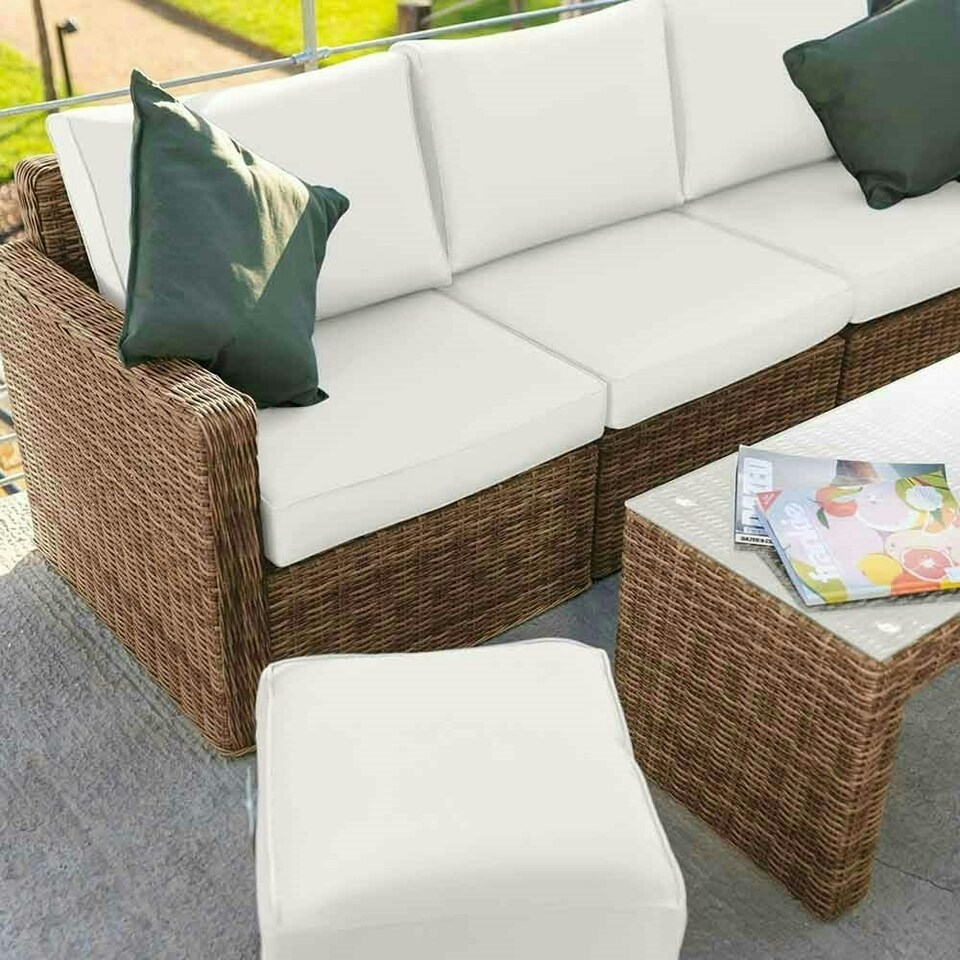 image 1 of Luxury Rattan 5 Seater Sofa Set with Coffee Table and Footstools in Natural