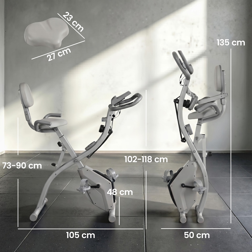 image 1 of HOMCOM 2-In-1 Folding Exercise Bike with 8-Level Magnetic Resistance Grey
