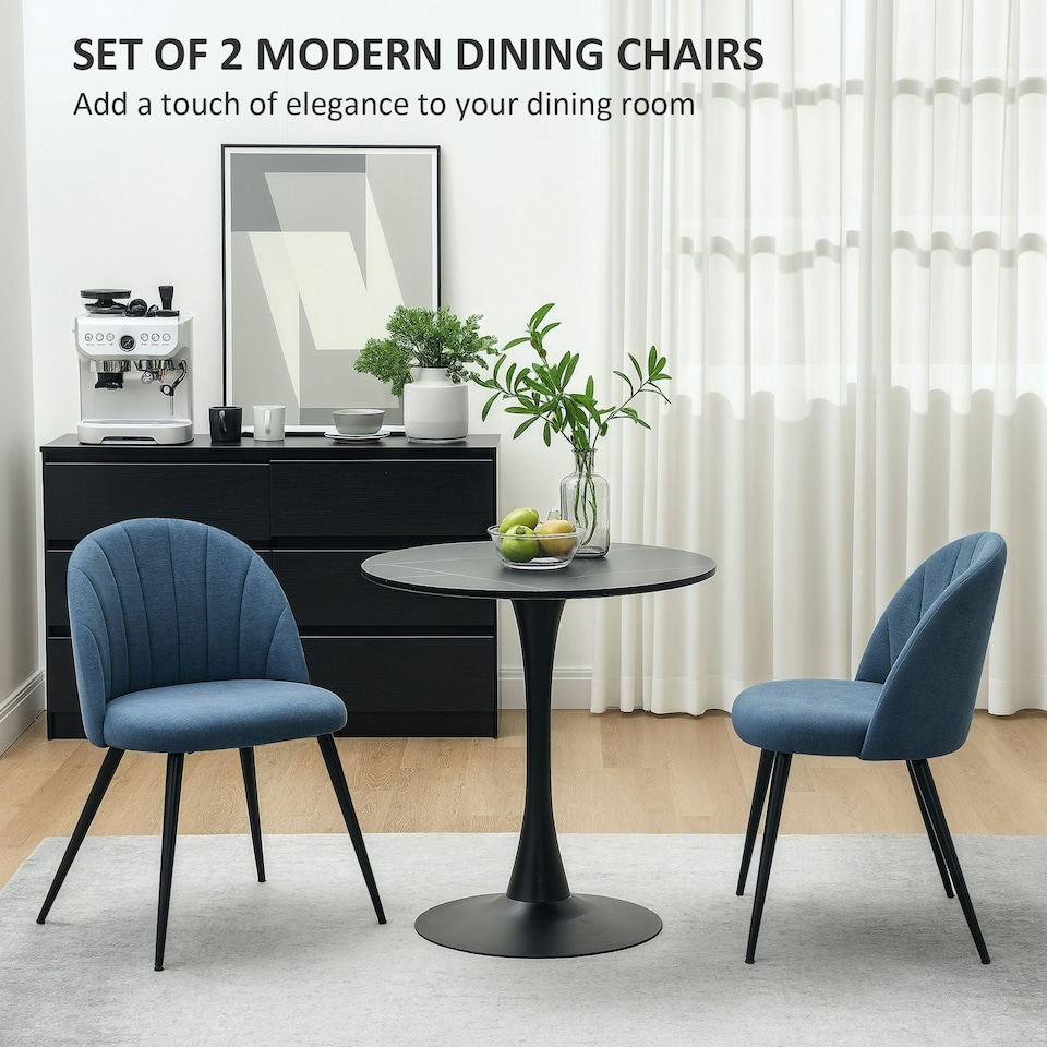 image 1 of HOMCOM Set of 2 Dining Chairs with Shell Backrest and Padded Seat Grey Blue