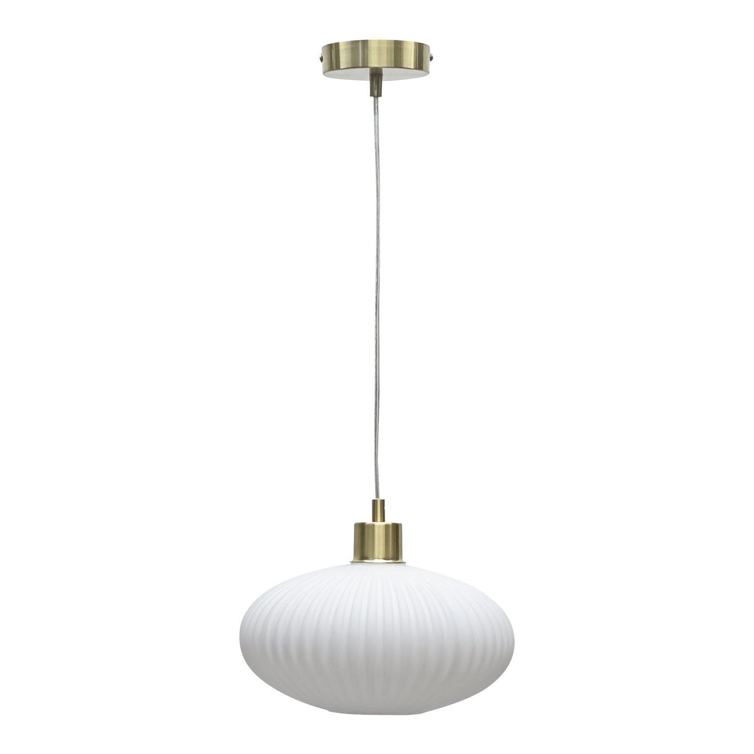 First Choice Lighting Baton - White Ribbed Oval Glass with Satin Brass Pendant Fitting