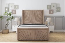 Sloomy Rutherford Mink Naples Bed Frame With Mattress With 50" Upholstered Wingback Headboard 2'6 Small Single