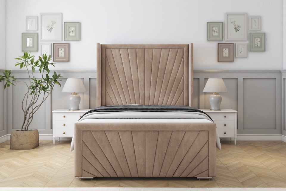 image 1 of Sloomy Rutherford Mink Naples Bed Frame With Mattress With 50"  Upholstered Wingback Headboard 2'6 Small Single