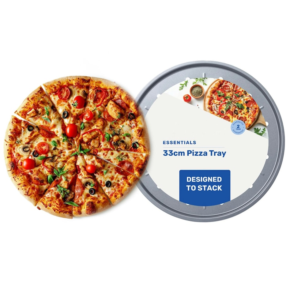 image 1 of 1 x Non-Stick Large 33cm Round Pizza Pan Tray Ideal for Pizzas & Pastries Silver