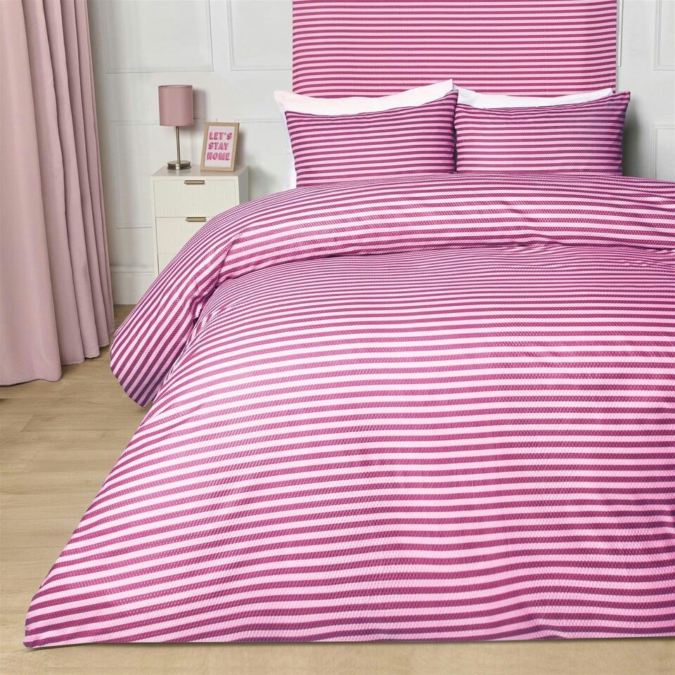 image 1 of OHS Stripe Embossed Soft Cosy Plush Plump Duvet Cover and Pillowcase Bedding Set Pink | Blush Pink | Single