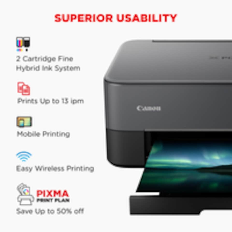 image 1 of Canon PIXMA TS5350i Wireless Colour 3-in-One Inkjet Photo Printer, Black, Colour, 2, 4800 x 1200 DPI, A4, 13 ppm, Duplex printing | Black | Yes | 215.9 x 676 mm