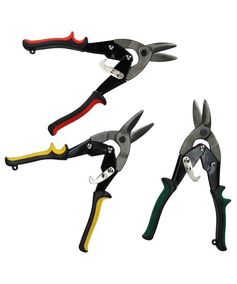 image 1 of 3pc Heavy Duty Aviation Tin Snips Set Sheet Metal Cutters Shears Tinsnip CRV